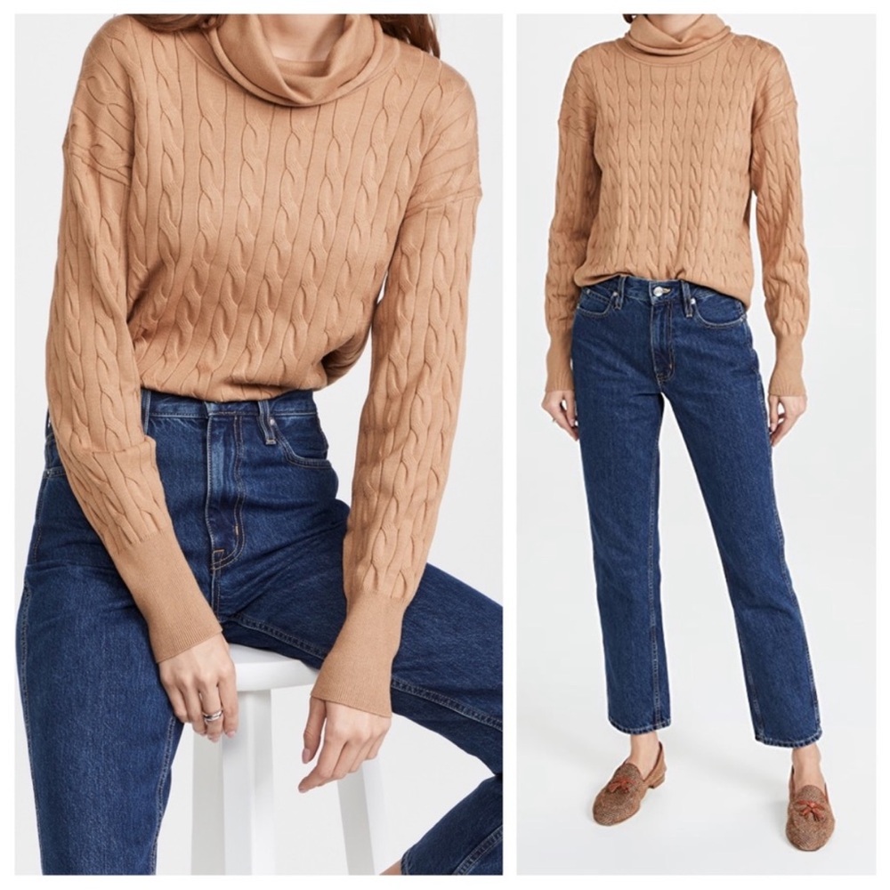 Veronica Beard Lova Camel Pullover Cable Knit Sweater Funnel Neck Size XS
